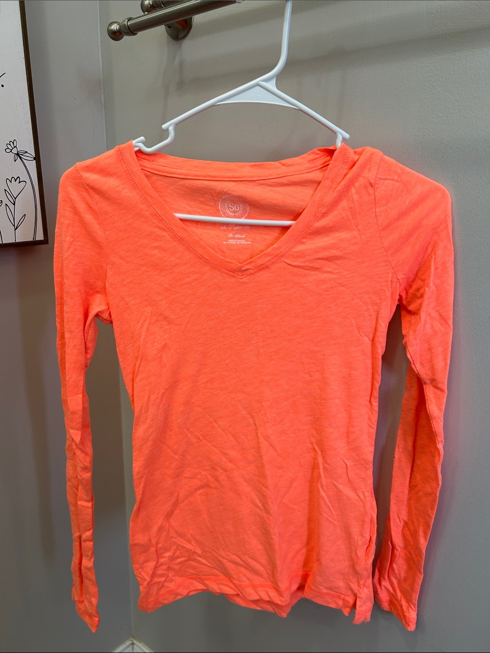 SO Neon Coral V-Neck Long Sleeve Top